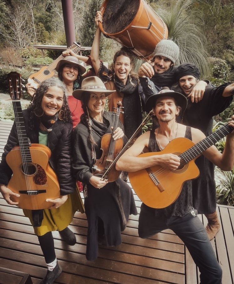 Red Gold musicians gathered with instruments